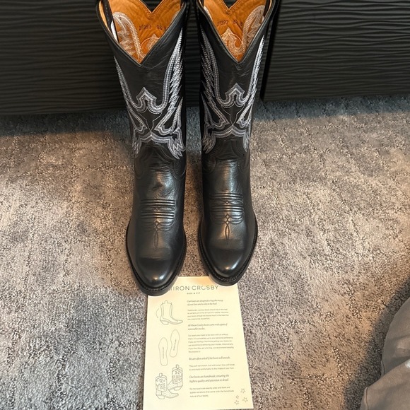 Miron Crosby Shoes - Miron Crosby Samantha Black Leather Embroidered Cowboy Boots Womens 8.5 B